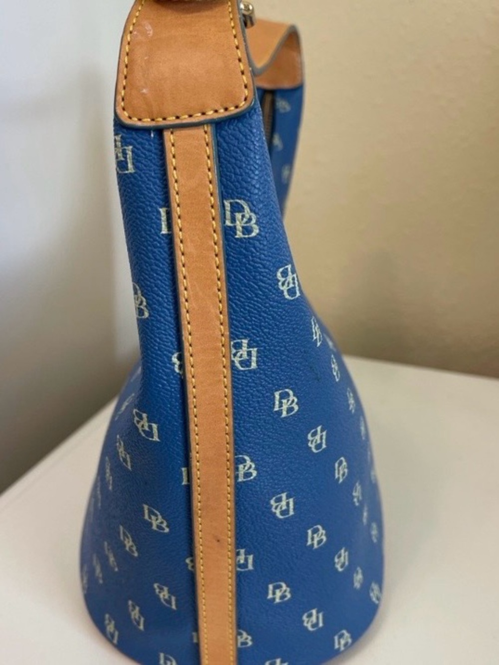 Dooney & Bourke Blue DB Logo Hobo with Tan Trim - Picture 2 of 7